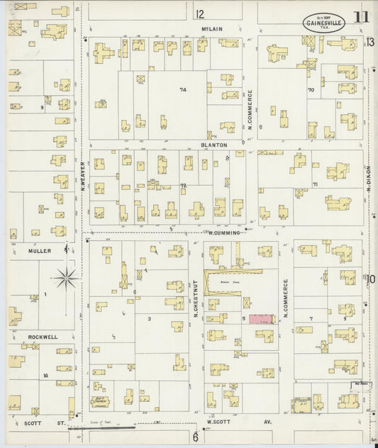 Sanborn Fire Insurance Map from Gainesville, Cooke County, Texas (1897), Sheet #0011 - Historic Sanborn Fire Insurance Map Print, vintage old map wall art, antique decor, genealogy gift, Texas Texas map