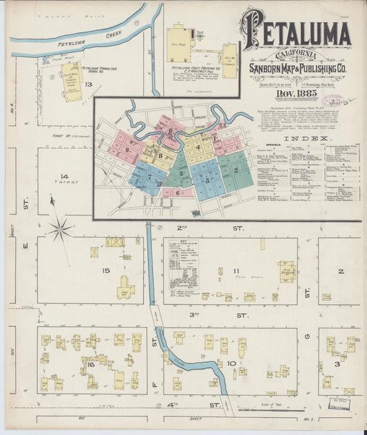 Sanborn Fire Insurance Map from Petaluma, Sonoma County, California (1885), Sheet #0001 - Complete Map Set gallery image, historic Sanborn map, vintage wall art, California California