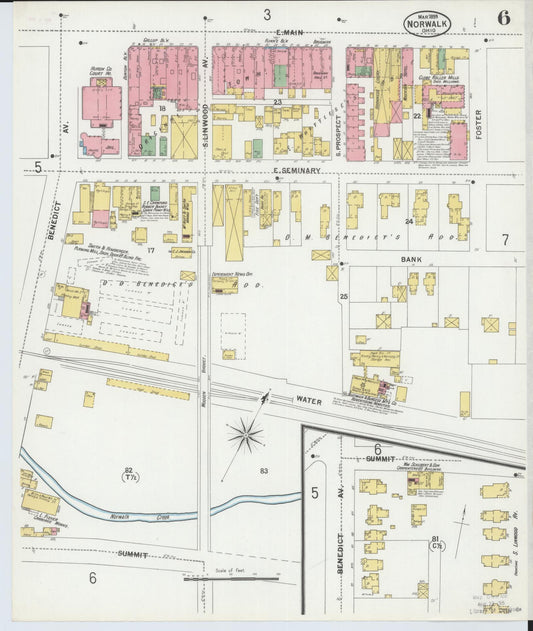 Sanborn Fire Insurance Map from Norwalk, Huron County, Ohio (1899), Sheet #0006 - Historic Sanborn Fire Insurance Map Print, vintage old map wall art, antique decor, genealogy gift, Ohio Ohio map