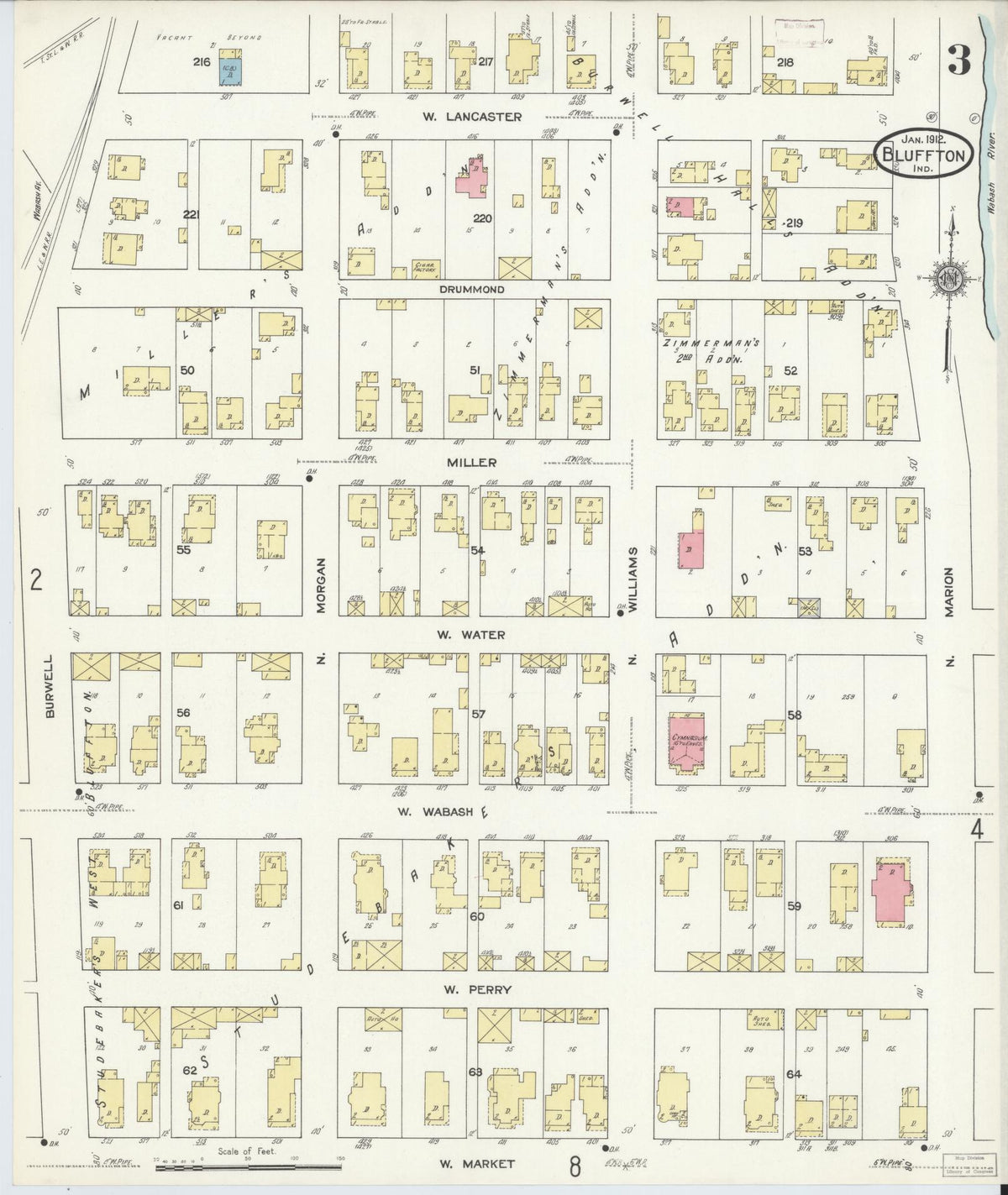 Sanborn Fire Insurance Map from Bluffton, Wells County, Indiana (1912), Sheet #0003 - Historic Sanborn Fire Insurance Map Print, vintage old map wall art, antique decor, genealogy gift, Indiana Indiana map