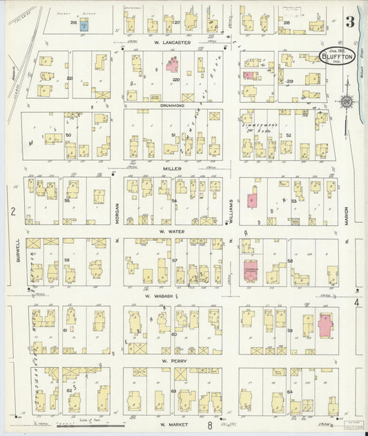 Sanborn Fire Insurance Map from Bluffton, Wells County, Indiana (1912), Sheet #0003 - Historic Sanborn Fire Insurance Map Print, vintage old map wall art, antique decor, genealogy gift, Indiana Indiana map