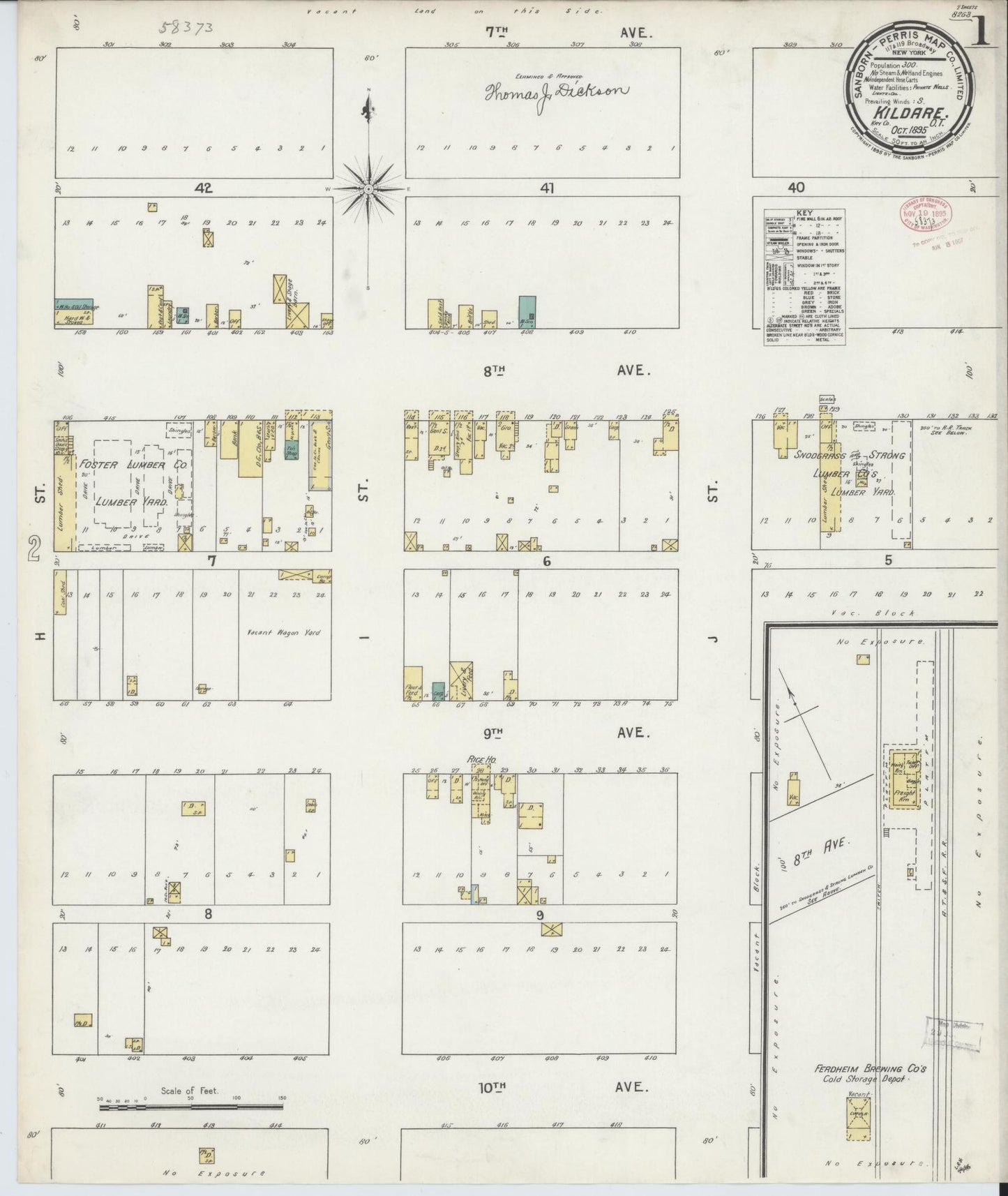 Sanborn Fire Insurance Map from Kildare, Kay County, Oklahoma (1895), Sheet #0001 - Historic Sanborn Fire Insurance Map Print, vintage old map wall art, antique decor, genealogy gift, Oklahoma Oklahoma map