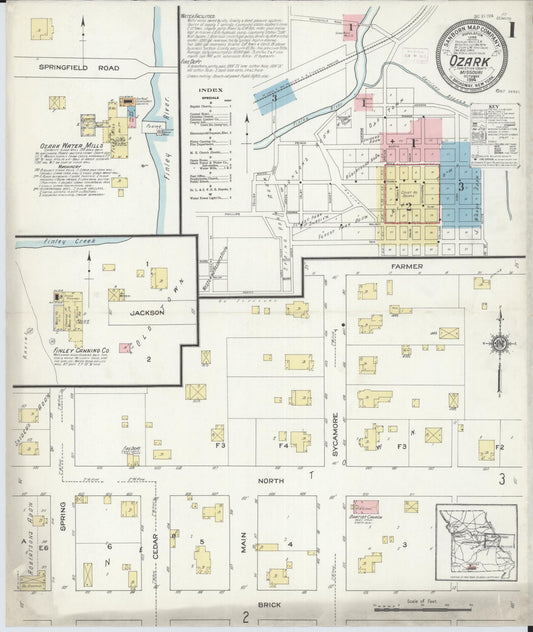 Sanborn Fire Insurance Map from Ozark, Christian County, Missouri (1914), Sheet #0001 - Complete Map Set gallery image, historic Sanborn map, vintage wall art, Missouri Missouri