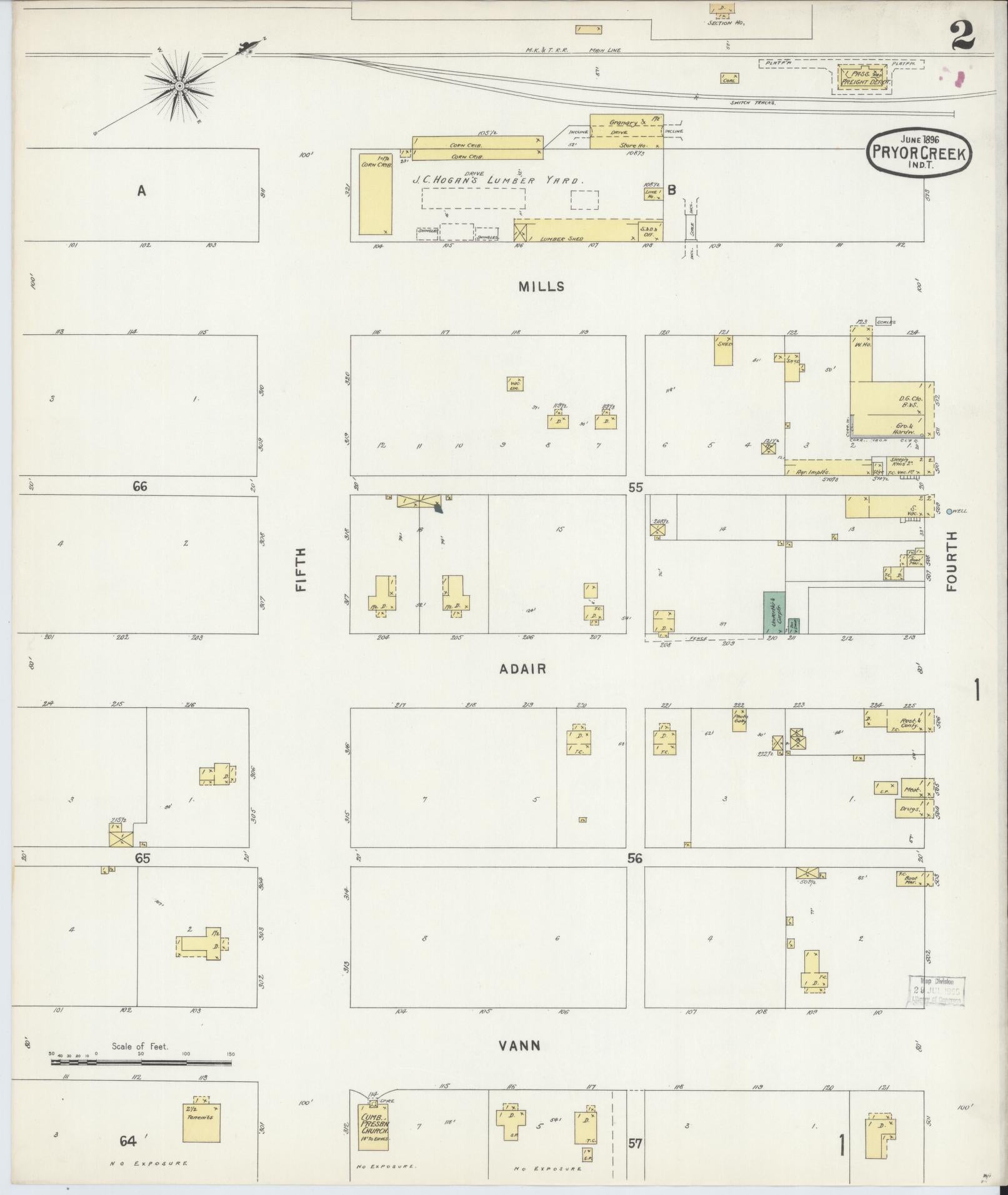 Sanborn Fire Insurance Map from Pryor Creek, Mayes County, Oklahoma (1896), Sheet #0002 - Complete Map Set gallery image, historic Sanborn map, vintage wall art, Oklahoma Oklahoma