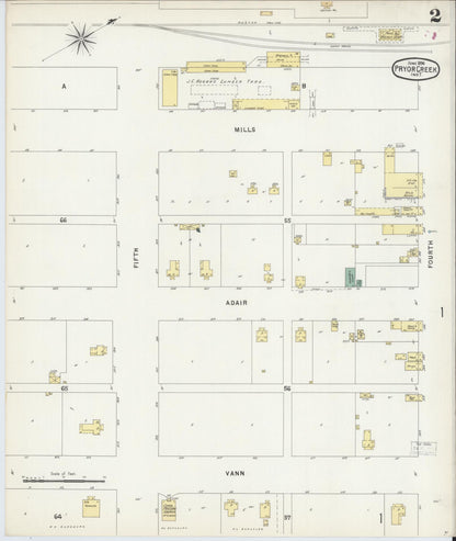Sanborn Fire Insurance Map from Pryor Creek, Mayes County, Oklahoma (1896), Sheet #0002 - Complete Map Set gallery image, historic Sanborn map, vintage wall art, Oklahoma Oklahoma