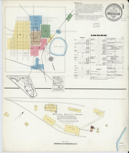 Sanborn Fire Insurance Map from Madison, Madison County, Florida (1917), Sheet #0001 - Complete Map Set gallery image, historic Sanborn map, vintage wall art, Florida Florida