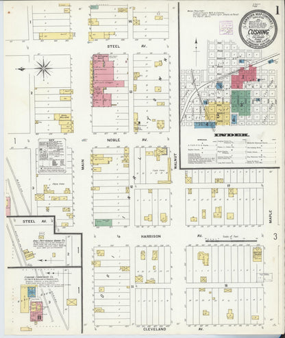 Sanborn Fire Insurance Map from Cushing, Payne County, Oklahoma (1908), Sheet #0001 - Complete Map Set gallery image, historic Sanborn map, vintage wall art, Oklahoma Oklahoma