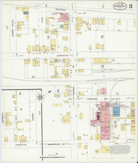Sanborn Fire Insurance Map from Roosevelt, Middlesex County, New Jersey (1908), Sheet #0003 - Historic Sanborn Fire Insurance Map Print, vintage old map wall art, antique decor, genealogy gift, New Jersey New Jersey map