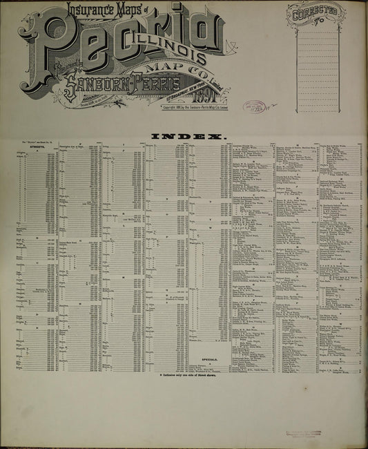 Sanborn Fire Insurance Map from Peoria, Peoria County, Illinois (1891), Sheet #0001 - Historic Sanborn Fire Insurance Map Print, vintage old map wall art, antique decor, genealogy gift, Illinois Illinois map