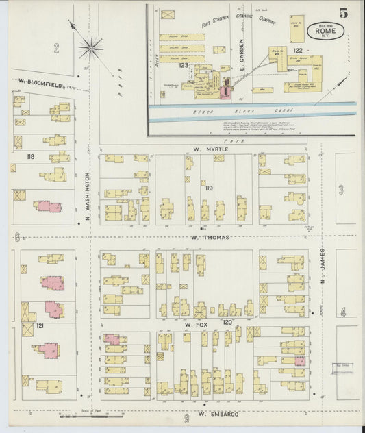 Sanborn Fire Insurance Map from Rome, Oneida County, New York (1894), Sheet #0005 - Historic Sanborn Fire Insurance Map Print, vintage old map wall art, antique decor, genealogy gift, New York New York map