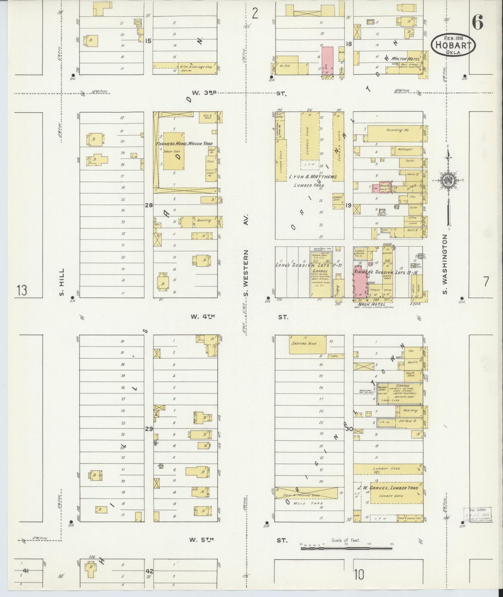 Sanborn Fire Insurance Map from Hobart, Kiowa County, Oklahoma (1916), Sheet #0006 - Complete Map Set gallery image, historic Sanborn map, vintage wall art, Oklahoma Oklahoma
