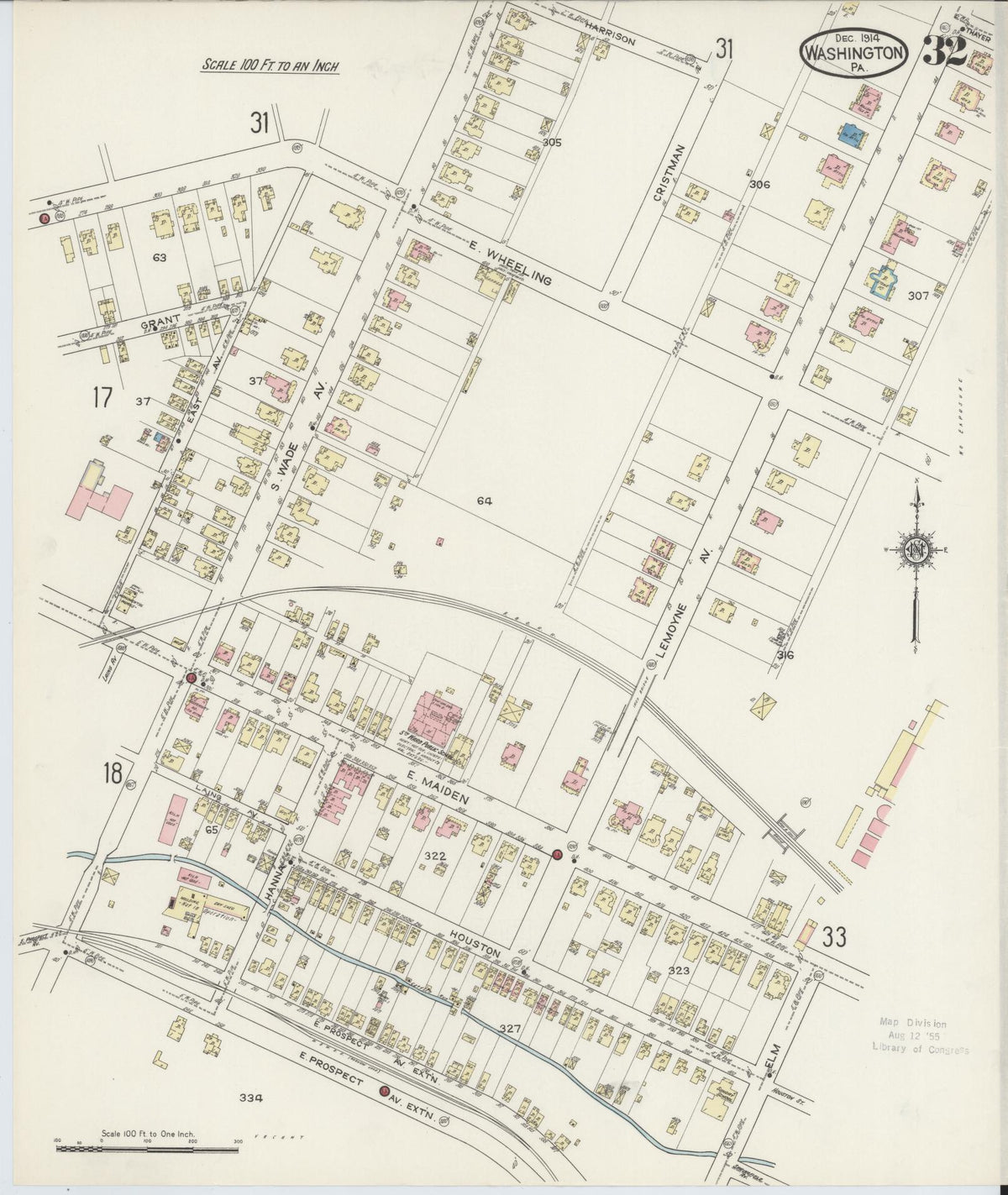 Sanborn Fire Insurance Map from Washington, Washington County, Pennsylvania (1914), Sheet #0032 - Complete Map Set gallery image, historic Sanborn map, vintage wall art, Sanborn Fire Insurance Map from Washington Washington
