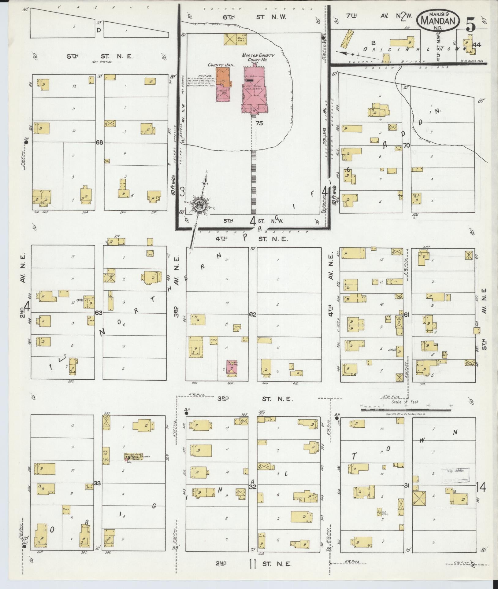 Sanborn Fire Insurance Map from Mandan, Morton County, North Dakota (1919), Sheet #0005 - Complete Map Set gallery image, historic Sanborn map, vintage wall art, North Dakota North Dakota