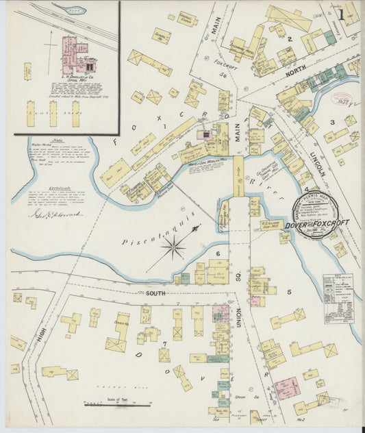 Sanborn Fire Insurance Map from Dover, Piscataguis County, Maine (1889), Sheet #0001 - Historic Sanborn Fire Insurance Map Print, vintage old map wall art, antique decor, genealogy gift, Maine Maine map