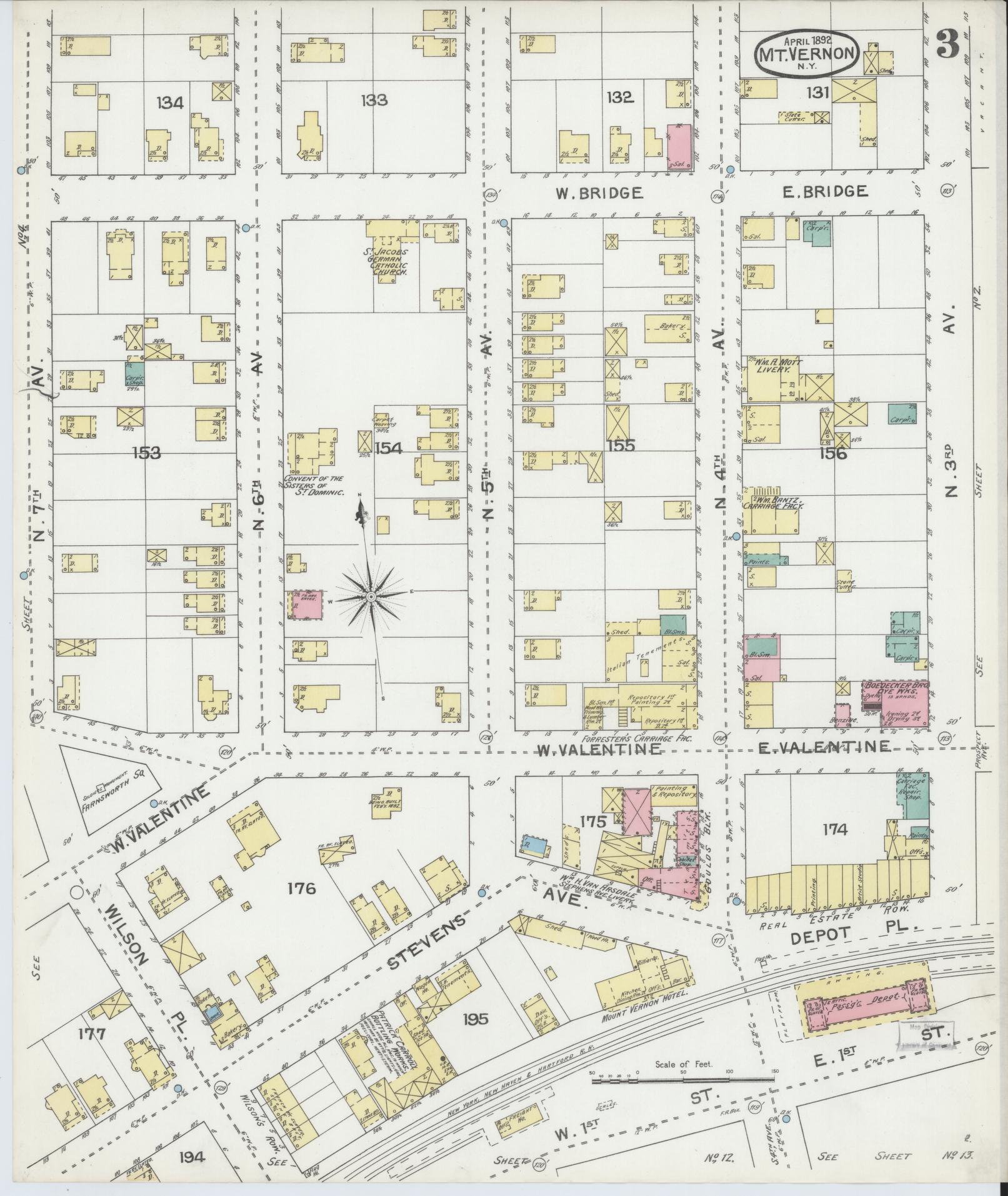 Sanborn Fire Insurance Map from Mount Vernon, Westchester County, New York (1892), Sheet #0003 - Historic Sanborn Fire Insurance Map Print, vintage old map wall art, antique decor, genealogy gift, New York New York map