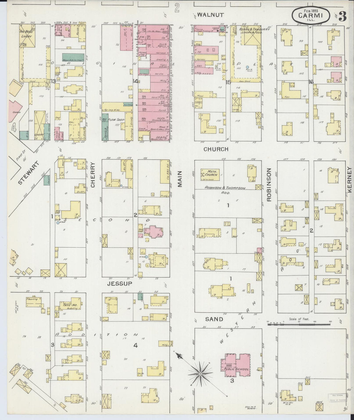 Sanborn Fire Insurance Map from Carmi, White County, Illinois (1893), Sheet #0003 - Complete Map Set gallery image, historic Sanborn map, vintage wall art, Illinois Illinois