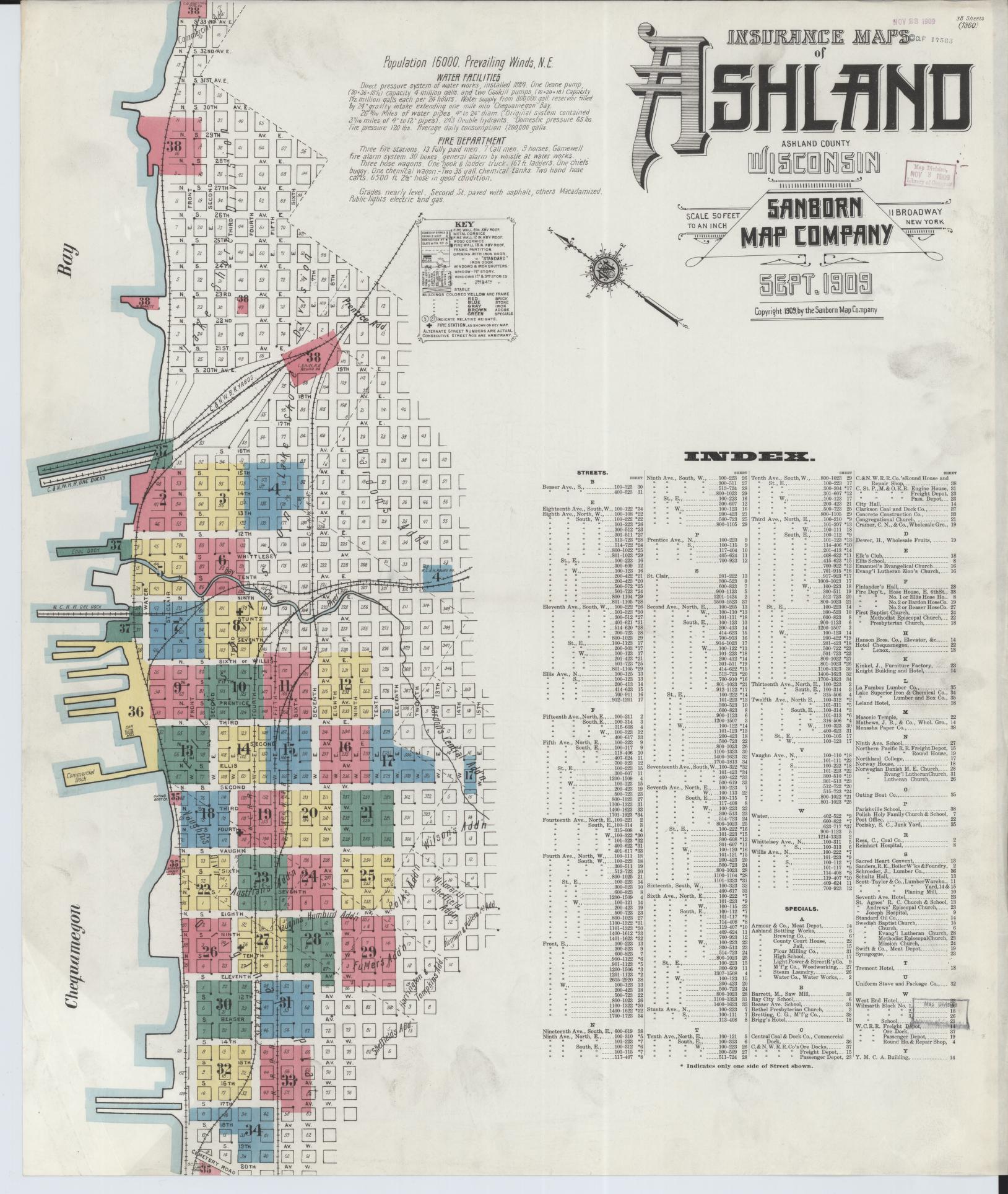 Sanborn Fire Insurance Map from Ashland, Ashland County, Wisconsin (1909), Sheet #0001 - Complete Map Set gallery image, historic Sanborn map, vintage wall art, Wisconsin Wisconsin