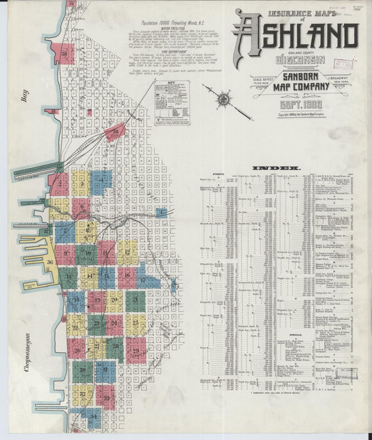 Sanborn Fire Insurance Map from Ashland, Ashland County, Wisconsin (1909), Sheet #0001 - Complete Map Set gallery image, historic Sanborn map, vintage wall art, Wisconsin Wisconsin