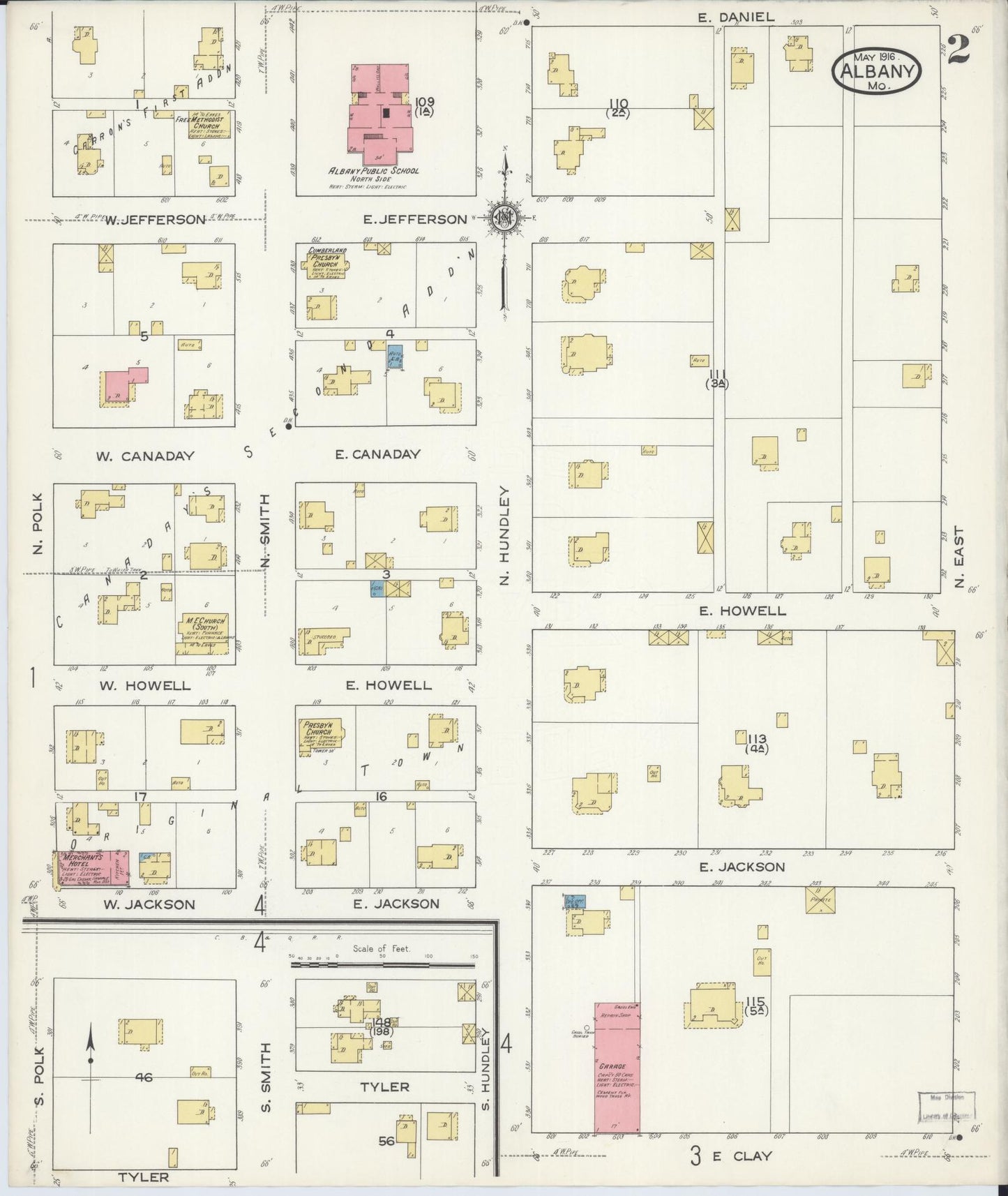 Sanborn Fire Insurance Map from Albany, Gentry County, Missouri (1916), Sheet #0002 - Historic Sanborn Fire Insurance Map Print, vintage old map wall art, antique decor, genealogy gift, Missouri Missouri map