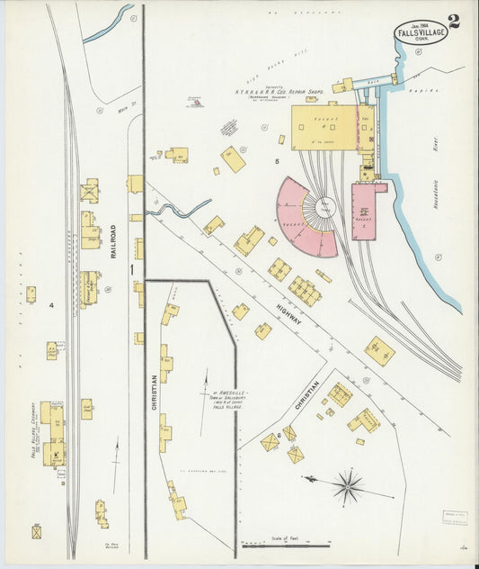 Sanborn Fire Insurance Map from Falls Village, Litchfield County, Connecticut (1904), Sheet #0002 - Historic Sanborn Fire Insurance Map Print, vintage old map wall art, antique decor, genealogy gift, Connecticut Connecticut map