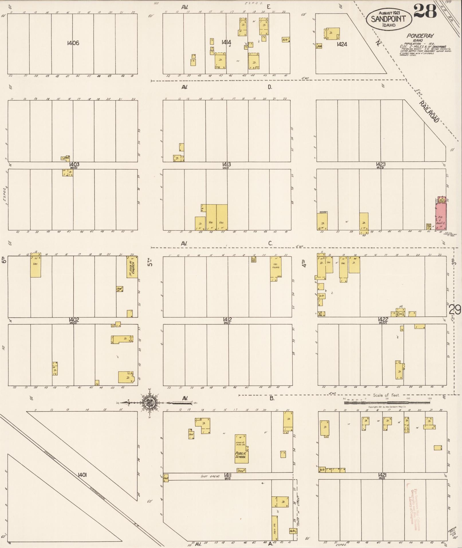 Sanborn Fire Insurance Map from Sandpoint, Bonner County, Idaho (1921), Sheet #0028 - Complete Map Set gallery image, historic Sanborn map, vintage wall art, Idaho Idaho