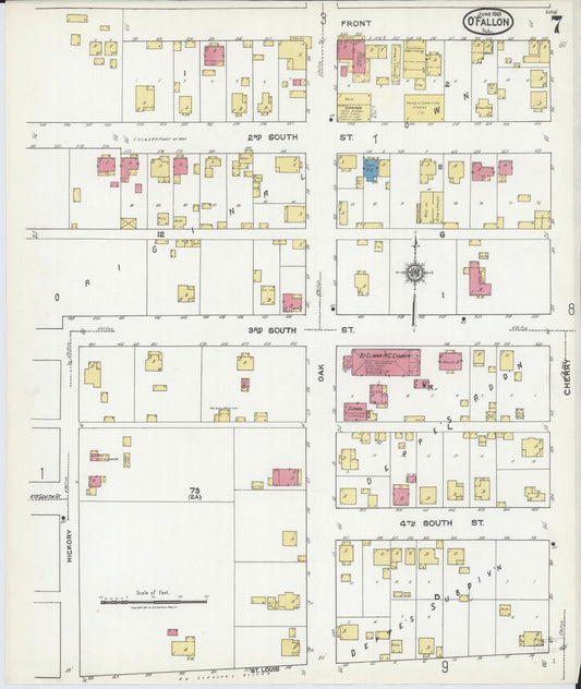 Sanborn Fire Insurance Map from O'Fallon, Saint Clair County, Illinois (1921), Sheet #0007 - Historic Sanborn Fire Insurance Map Print, vintage old map wall art, antique decor, genealogy gift, Illinois Illinois map