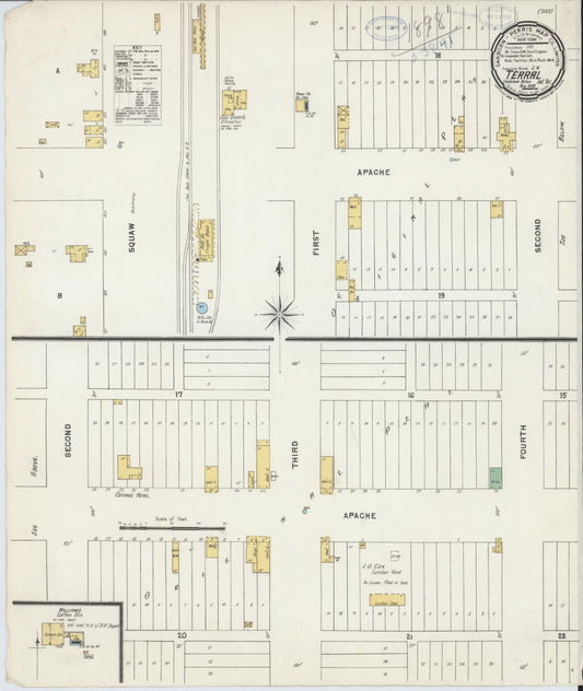 Sanborn Fire Insurance Map from Terral, Jefferson County, Oklahoma (1898), Sheet #0001 - Historic Sanborn Fire Insurance Map Print, vintage old map wall art, antique decor, genealogy gift, Oklahoma Oklahoma map