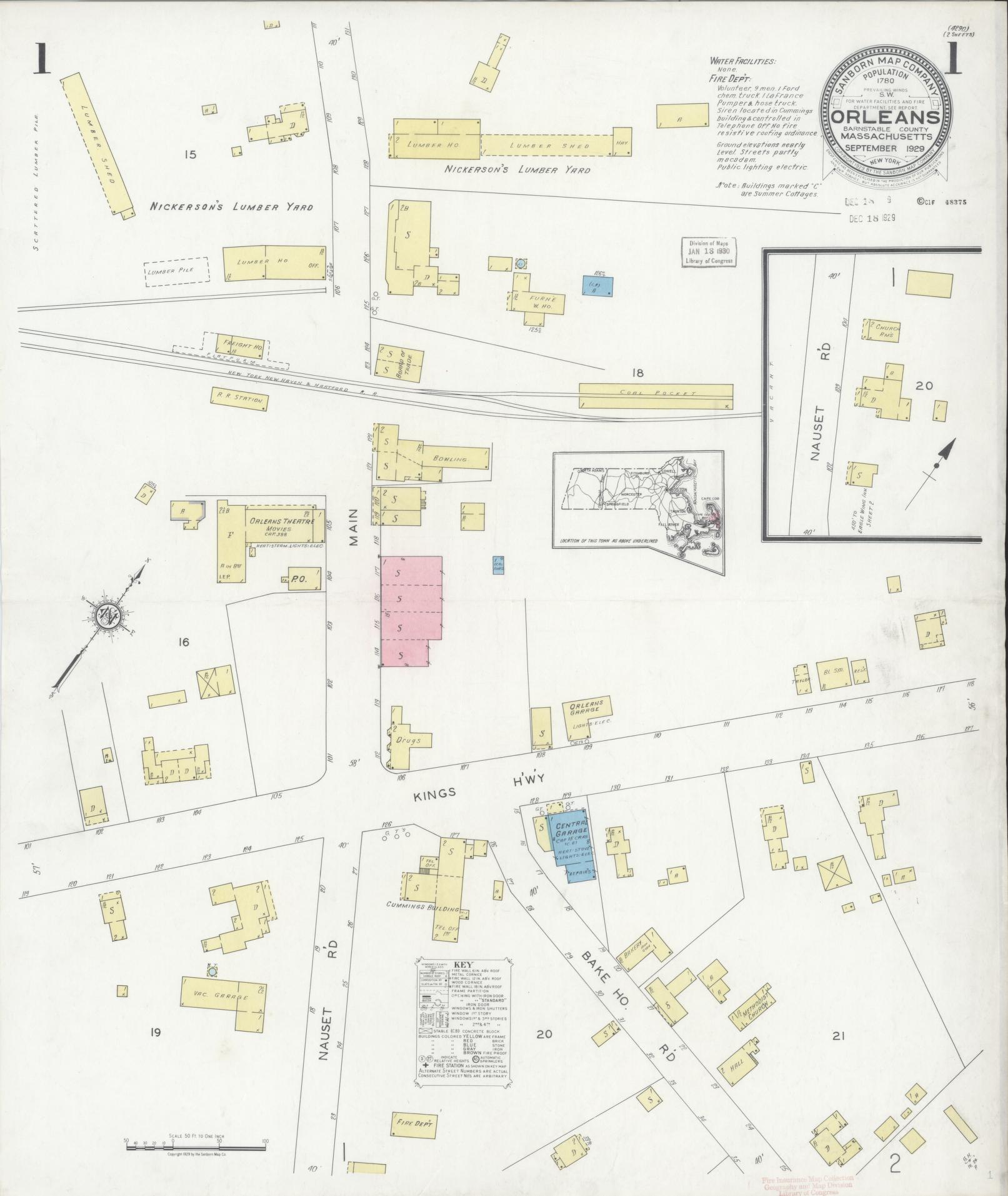Sanborn Fire Insurance Map from Orleans, Barnstable County, Massachusetts. (1929) – Historic Sanborn Fire Insurance Map Print