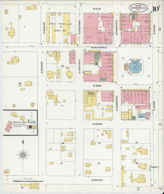 Sanborn Fire Insurance Map from Gainesville, Cooke County, Texas (1902), Sheet #0010 - Historic Sanborn Fire Insurance Map Print, vintage old map wall art, antique decor, genealogy gift, Texas Texas map