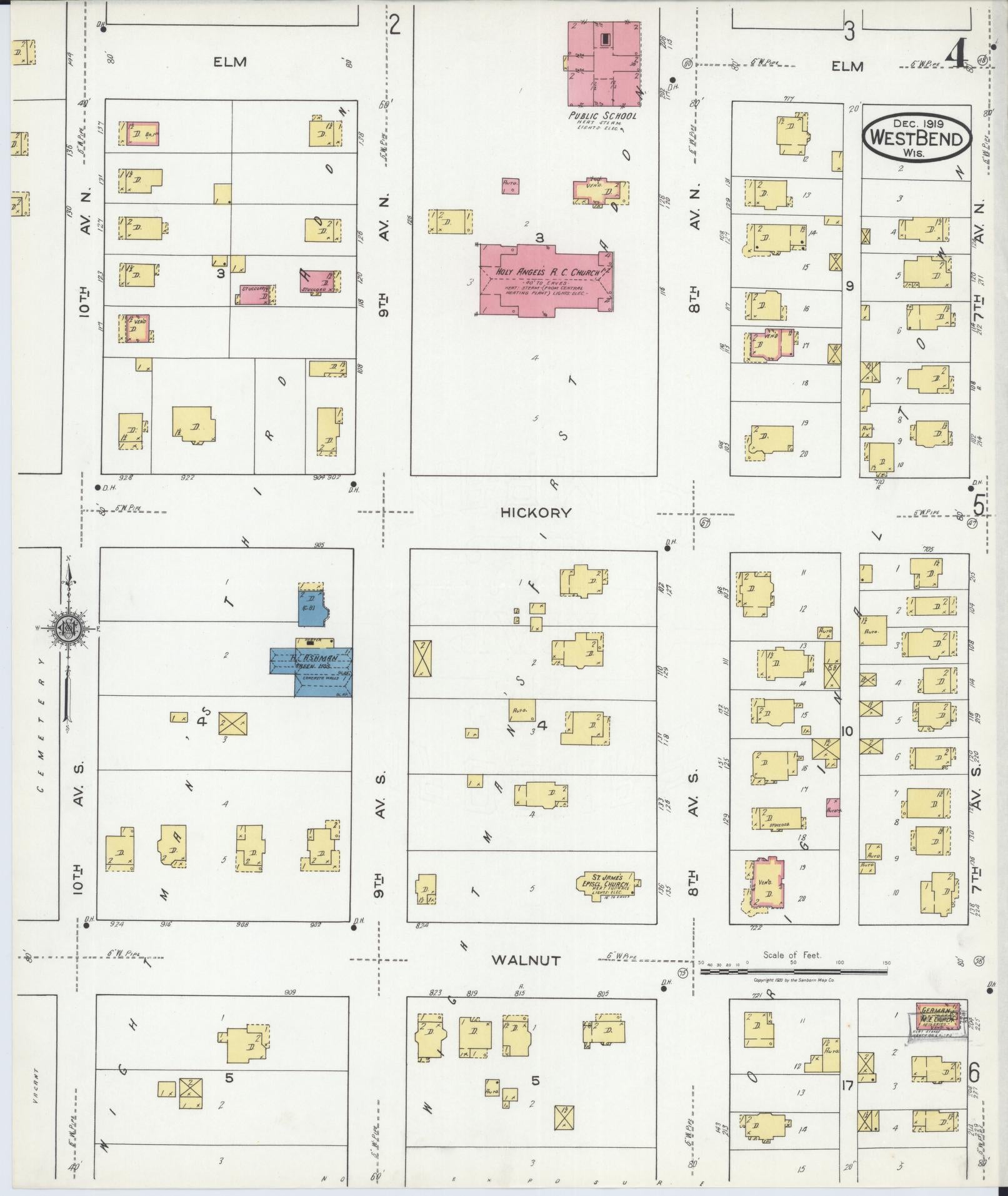 Sanborn Fire Insurance Map from West Bend, Washington County, Wisconsin (1919), Sheet #0004 - Complete Map Set gallery image, historic Sanborn map, vintage wall art, Wisconsin Wisconsin