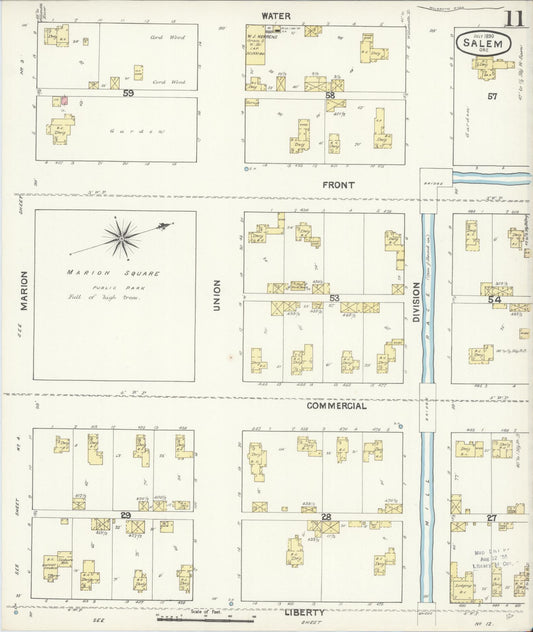 Sanborn Fire Insurance Map from Salem, Marion County, Oregon (1890), Sheet #0011 - Historic Sanborn Fire Insurance Map Print, vintage old map wall art, antique decor, genealogy gift, Oregon Oregon map
