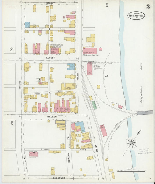 Sanborn Fire Insurance Map from Wrightsville, York County, Pennsylvania (1899), Sheet #0003 - Historic Sanborn Fire Insurance Map Print, vintage old map wall art, antique decor, genealogy gift, Pennsylvania Pennsylvania map