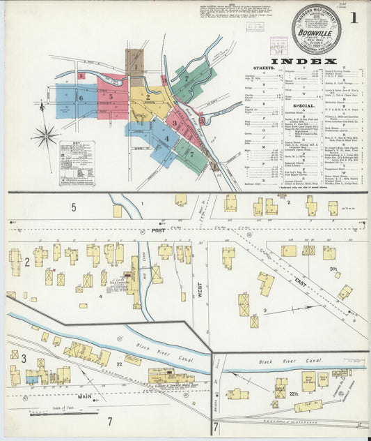 Sanborn Fire Insurance Map from Boonville, Oneida County, New York (1904), Sheet #0001 - Historic Sanborn Fire Insurance Map Print, vintage old map wall art, antique decor, genealogy gift, New York New York map