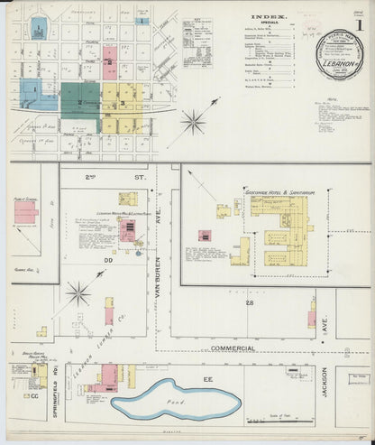 Sanborn Fire Insurance Map from Lebanon, Laclede County, Missouri (1893), Sheet #0001 - Historic Sanborn Fire Insurance Map Print, vintage old map wall art, antique decor, genealogy gift, Missouri Missouri map