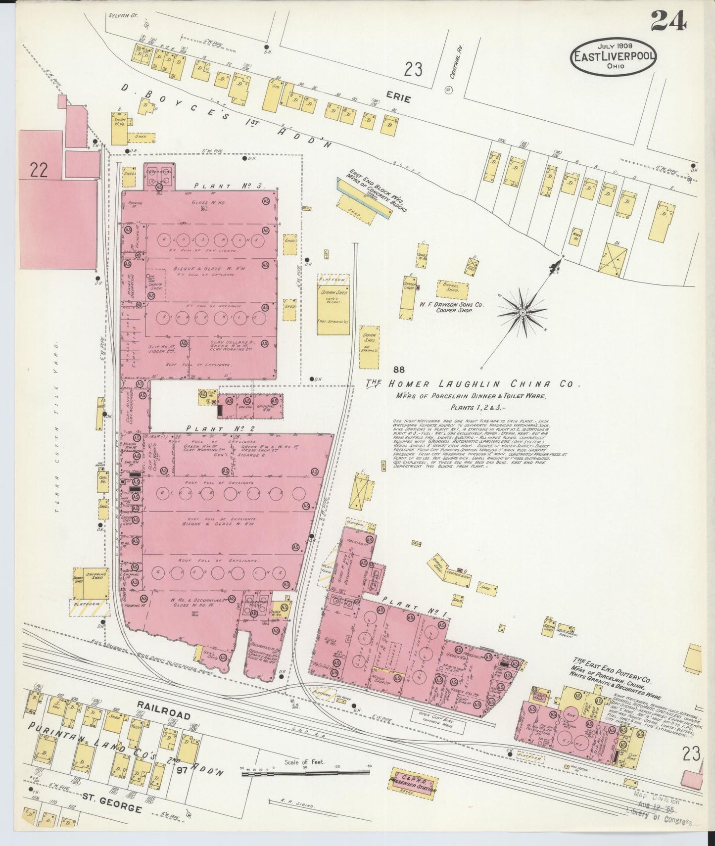 Sanborn Fire Insurance Map from East Liverpool, Columbiana County, Ohio (1908), Sheet #0024 - Historic Sanborn Fire Insurance Map Print, vintage old map wall art, antique decor, genealogy gift, Ohio Ohio map
