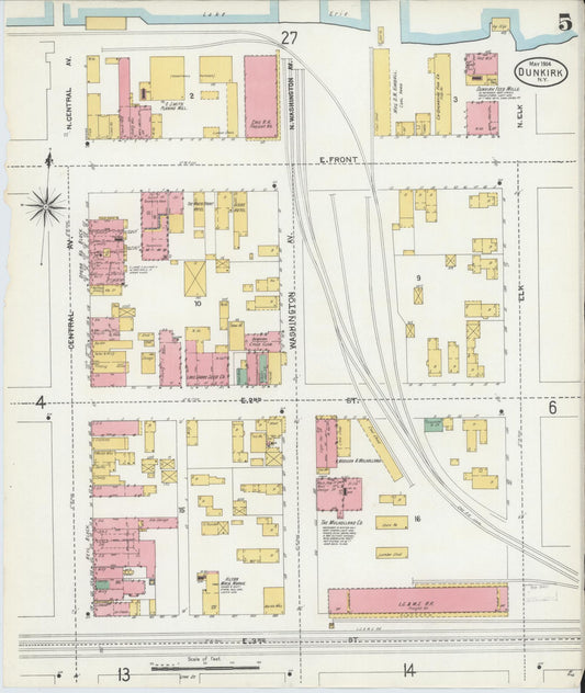 Sanborn Fire Insurance Map from Dunkirk, Chautauqua County, New York (1904), Sheet #0005 - Historic Sanborn Fire Insurance Map Print, vintage old map wall art, antique decor, genealogy gift, New York New York map