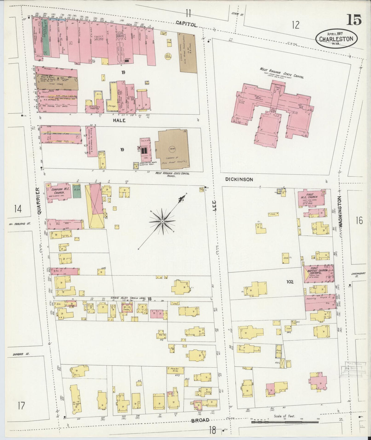 Sanborn Fire Insurance Map from Charleston, Kanawha County, West Virginia (1907), Sheet #0015 - Complete Map Set gallery image, historic Sanborn map, vintage wall art, West Virginia West Virginia