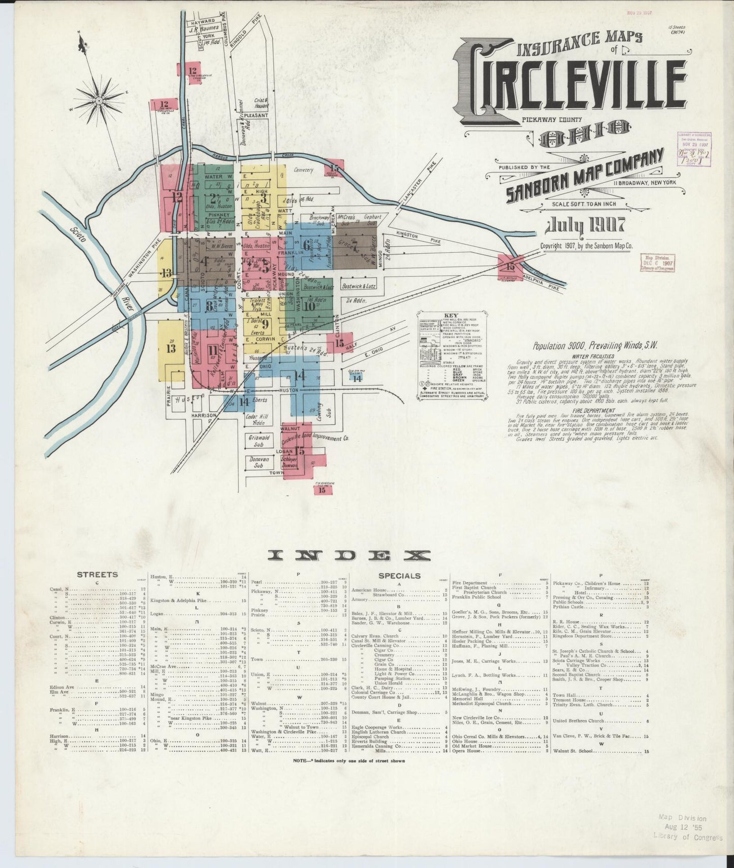 Sanborn Fire Insurance Map from Circleville, Pickaway County, Ohio (1907), Sheet #0001 - Historic Sanborn Fire Insurance Map Print, vintage old map wall art, antique decor, genealogy gift, Ohio Ohio map