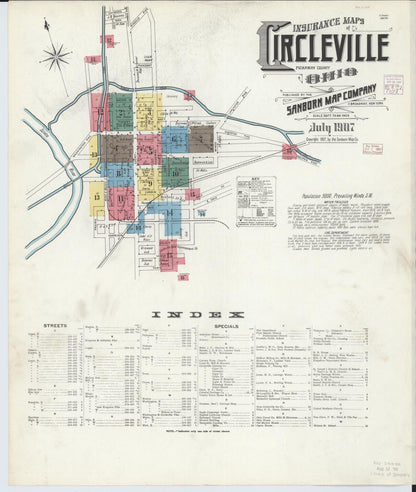 Sanborn Fire Insurance Map from Circleville, Pickaway County, Ohio (1907), Sheet #0001 - Historic Sanborn Fire Insurance Map Print, vintage old map wall art, antique decor, genealogy gift, Ohio Ohio map