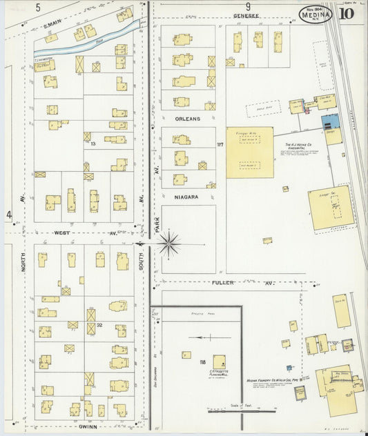 Sanborn Fire Insurance Map from Medina, Orleans County, New York (1904), Sheet #0010 - Historic Sanborn Fire Insurance Map Print, vintage old map wall art, antique decor, genealogy gift, New York New York map
