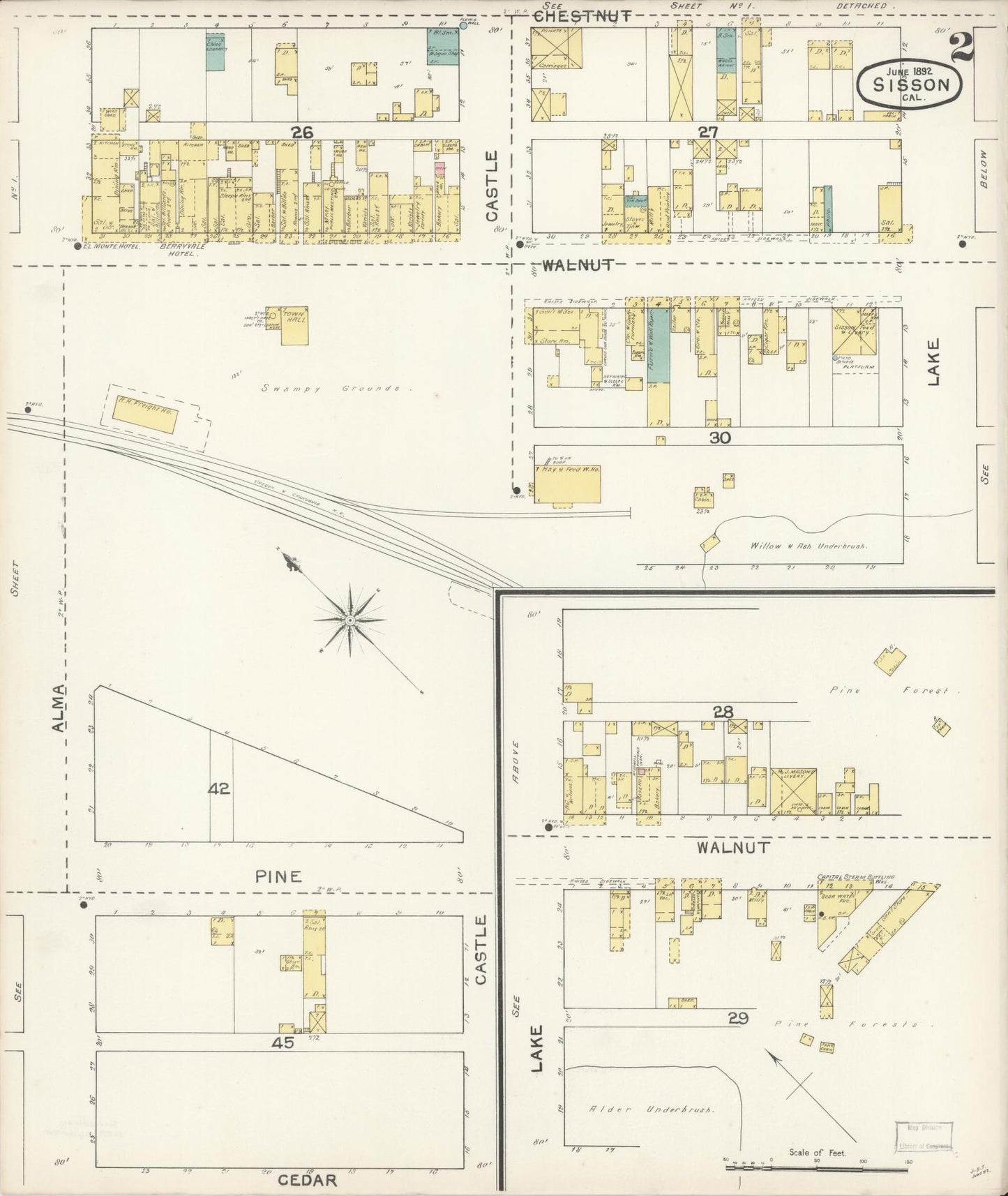Sanborn Fire Insurance Map from Sisson, Siskiyou County, California (1892), Sheet #0002 - Complete Map Set gallery image, historic Sanborn map, vintage wall art, California California