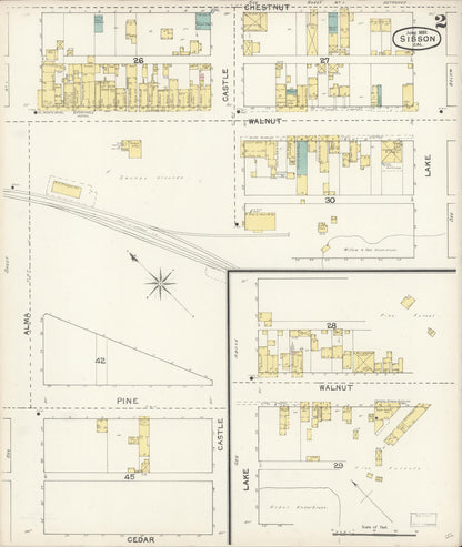 Sanborn Fire Insurance Map from Sisson, Siskiyou County, California (1892), Sheet #0002 - Complete Map Set gallery image, historic Sanborn map, vintage wall art, California California