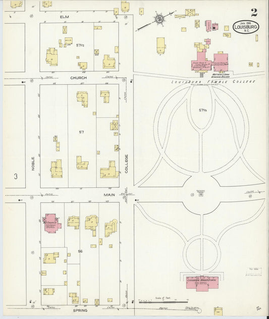 Sanborn Fire Insurance Map from Louisburg, Franklin County, North Carolina (1914), Sheet #0002 - Historic Sanborn Fire Insurance Map Print, vintage old map wall art, antique decor, genealogy gift, North Carolina North Carolina map