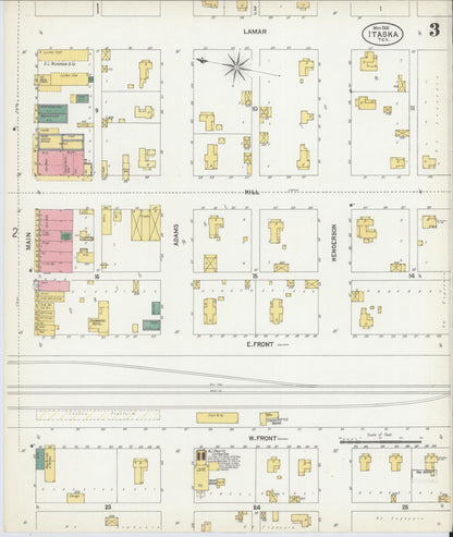 Sanborn Fire Insurance Map from Itasca, Hill County, Texas (1902), Sheet #0003 - Historic Sanborn Fire Insurance Map Print, vintage old map wall art, antique decor, genealogy gift, Texas Texas map