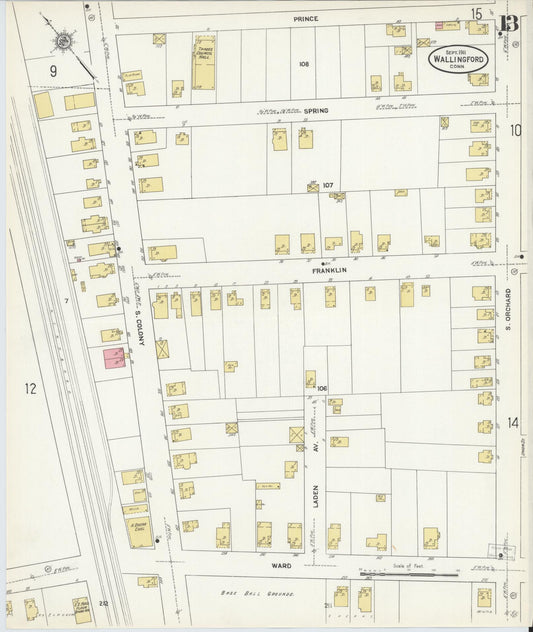 Sanborn Fire Insurance Map from Wallingford, New Haven County, Connecticut (1911), Sheet #0013 - Historic Sanborn Fire Insurance Map Print, vintage old map wall art, antique decor, genealogy gift, Connecticut Connecticut map