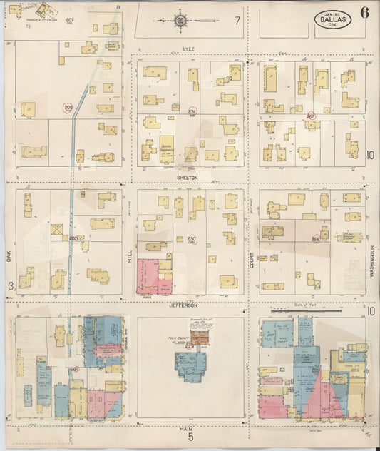 Sanborn Fire Insurance Map from Dallas, Polk County, Oregon (1939), Sheet #0006 - Historic Sanborn Fire Insurance Map Print, vintage old map wall art, antique decor, genealogy gift, Oregon Oregon map