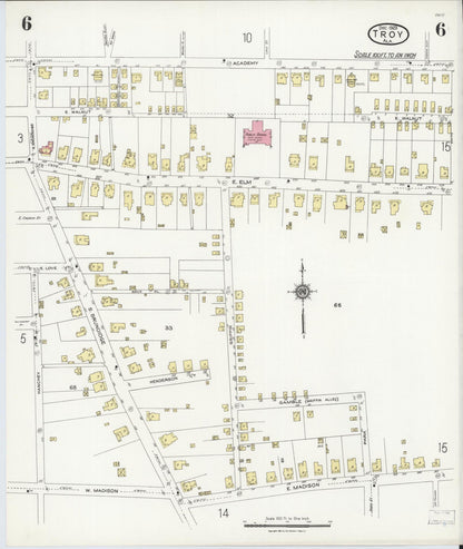 Sanborn Fire Insurance Map from Troy, Pike County, Alabama (1923), Sheet #0006 - Complete Map Set gallery image, historic Sanborn map, vintage wall art, Alabama Alabama