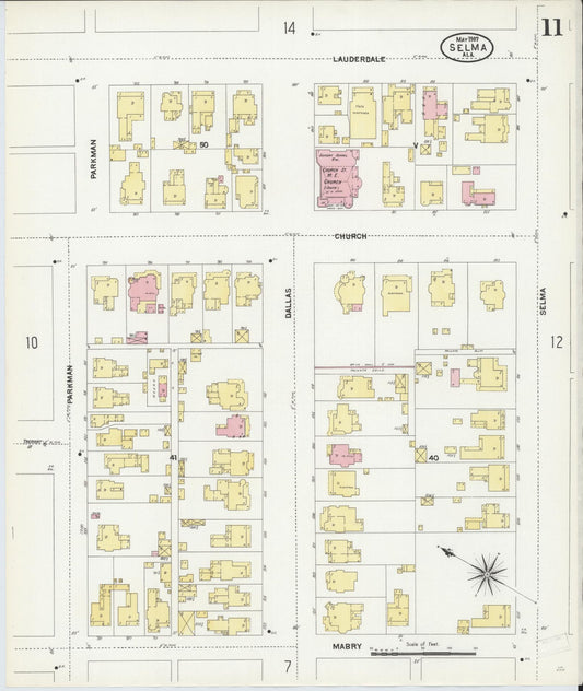 Sanborn Fire Insurance Map from Selma, Dallas County, Alabama (1907), Sheet #0011 - Historic Sanborn Fire Insurance Map Print, vintage old map wall art, antique decor, genealogy gift, Alabama Alabama map
