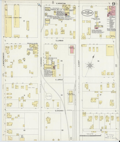 Sanborn Fire Insurance Map from Sherman, Grayson County, Texas (1897), Sheet #0009 - Historic Sanborn Fire Insurance Map Print, vintage old map wall art, antique decor, genealogy gift, Texas Texas map