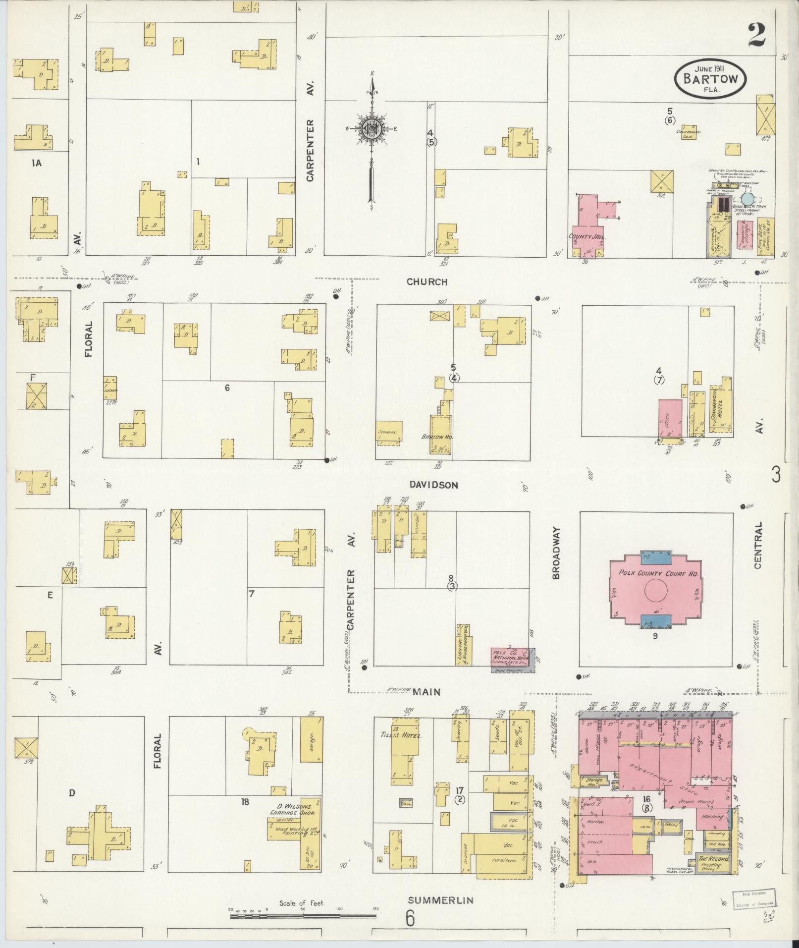 Sanborn Fire Insurance Map from Bartow, Polk County, Florida (1911), Sheet #0002 - Complete Map Set gallery image, historic Sanborn map, vintage wall art, Florida Florida